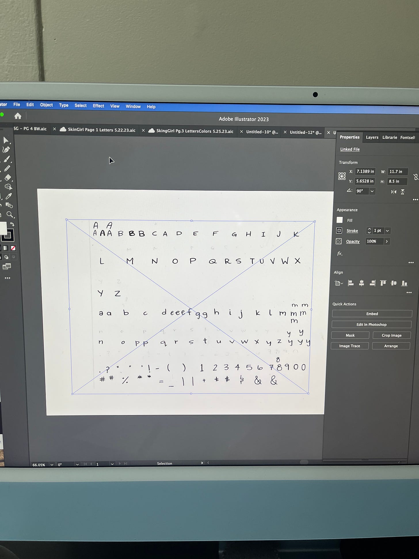 the sheet of letters scanned and visible on a computer monitor