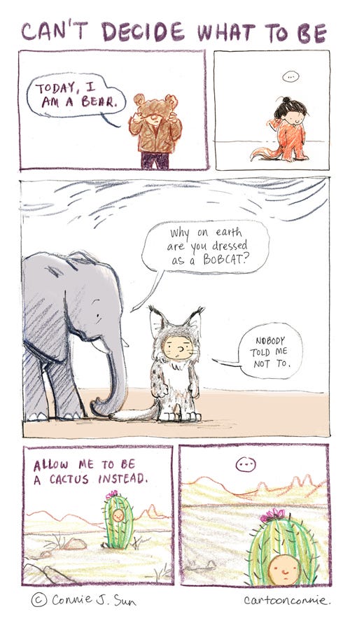 halloween costumes, identity, humor, comic strip, comics, cartoonconnie, connie sun