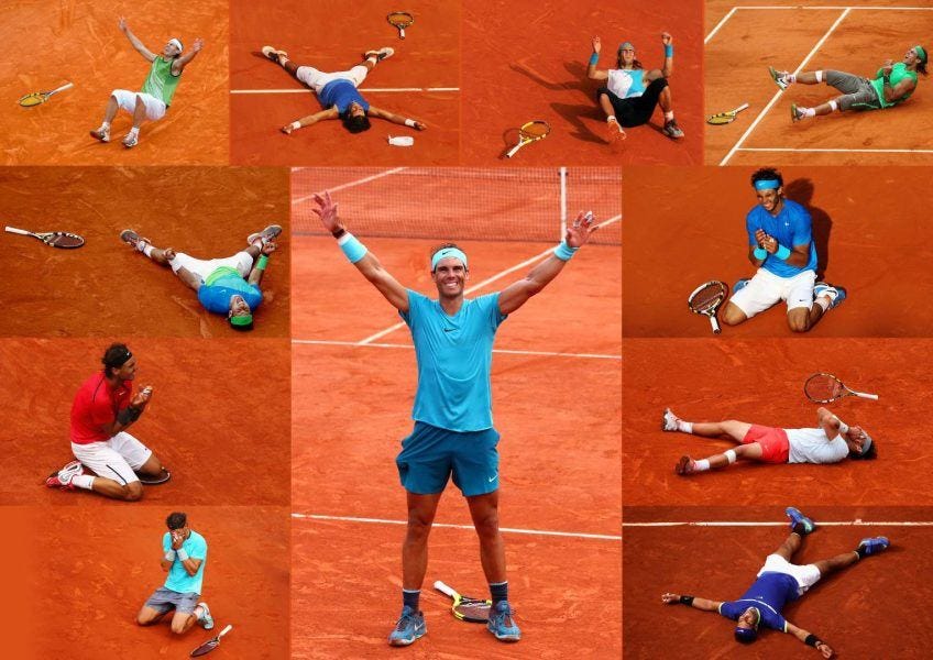 rafael nadal every time he has won french open title poses