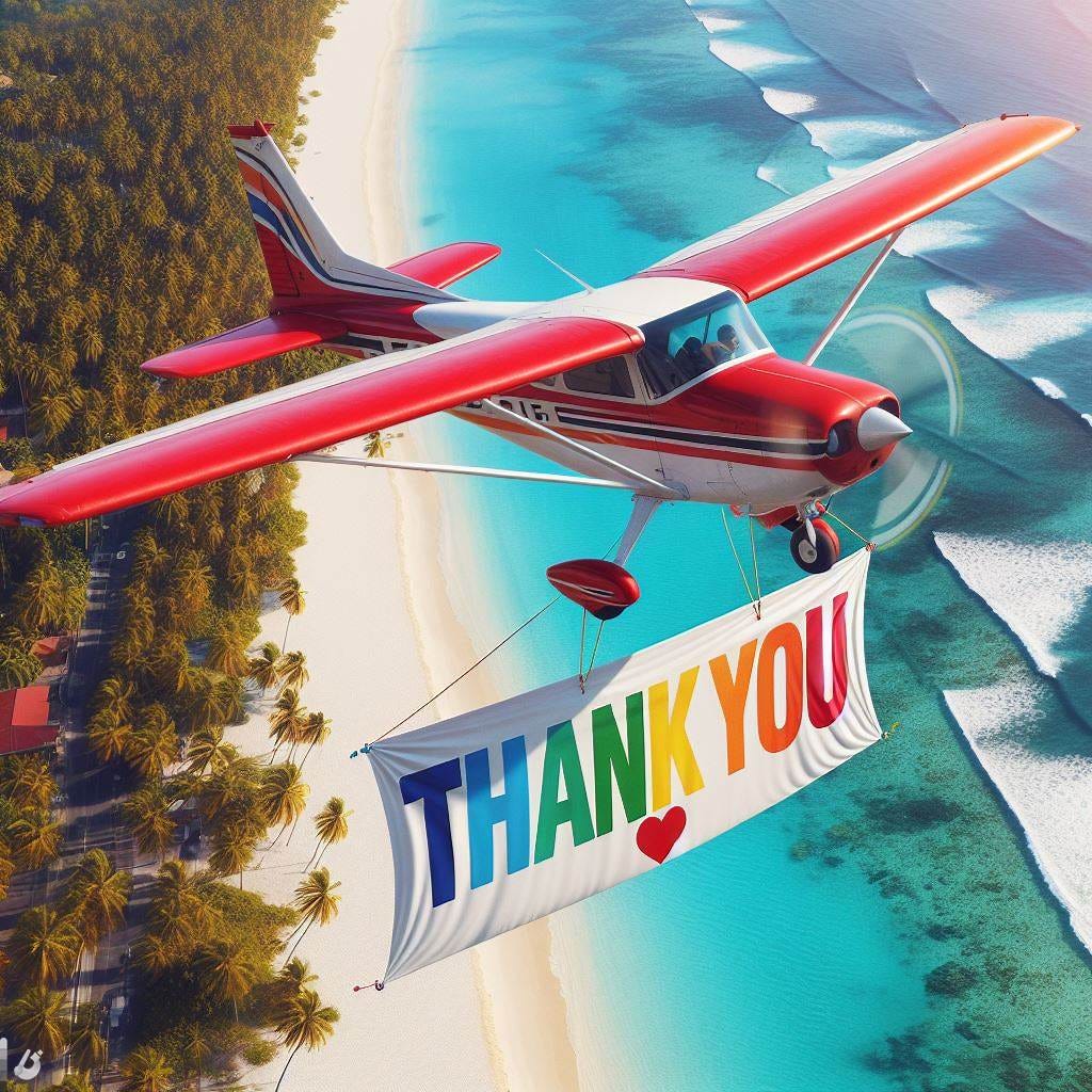 a cessna pulling a thank you banner behind it's tail