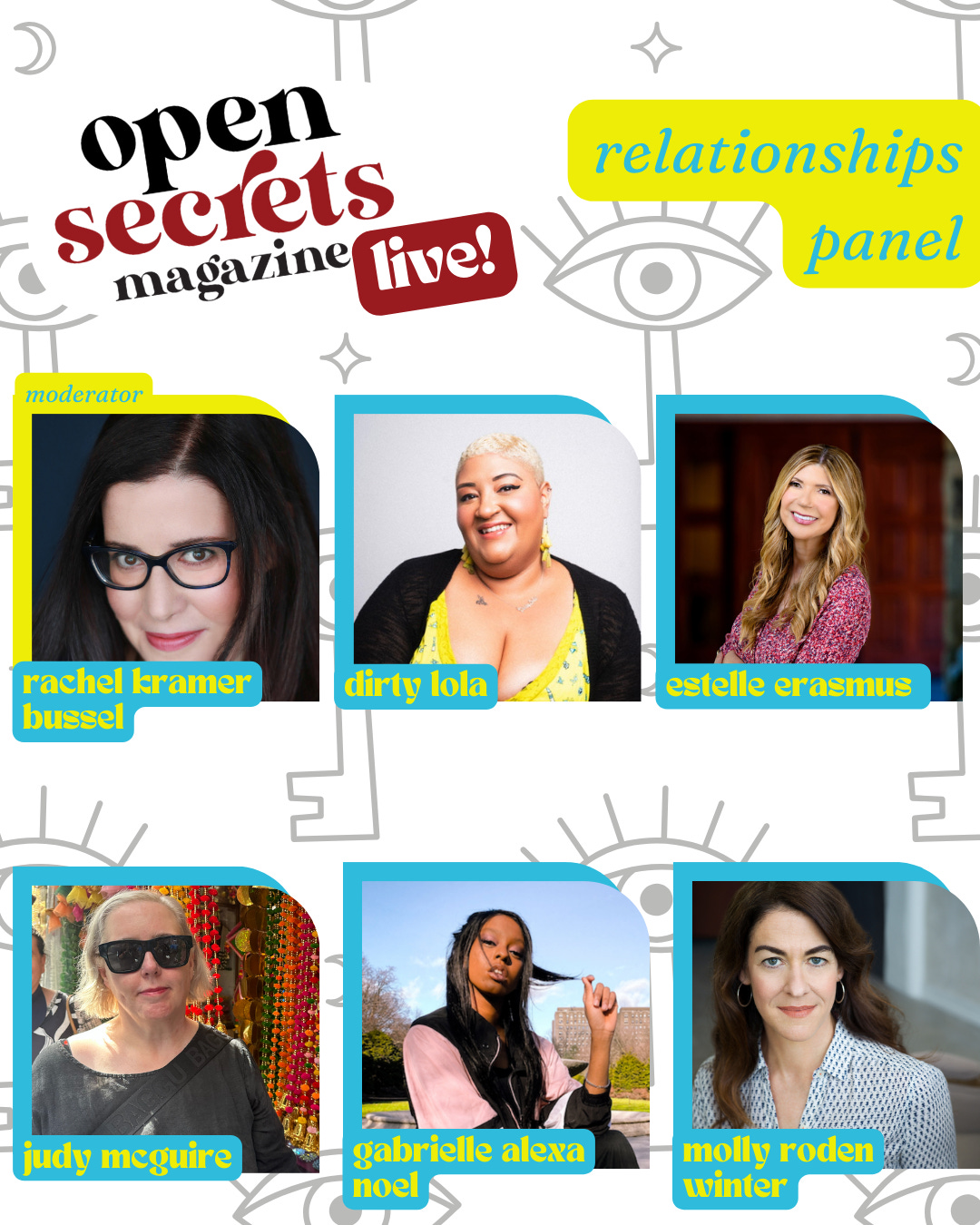 Open Secrets Live, Relationships Panel Dirty Lola, Estelle Erasmus, Judy McGuire, Gabrielle Alexa Noel, and Molly Roden Winter. Moderated by Rachel Kramer Bussel.