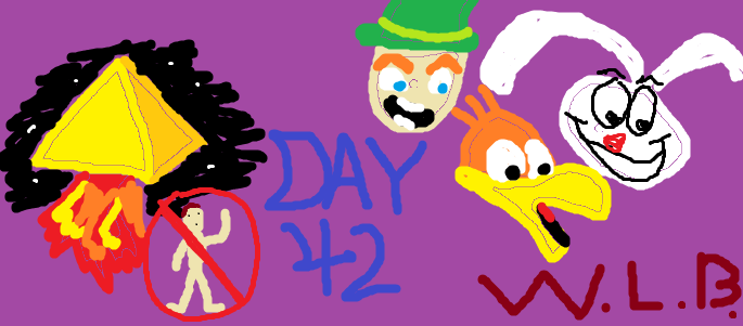 Poorly Drawn MSPaint image depicting items from the article and the text Day 42 WLB