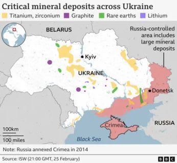 map showing Ukraine's mineral deposits