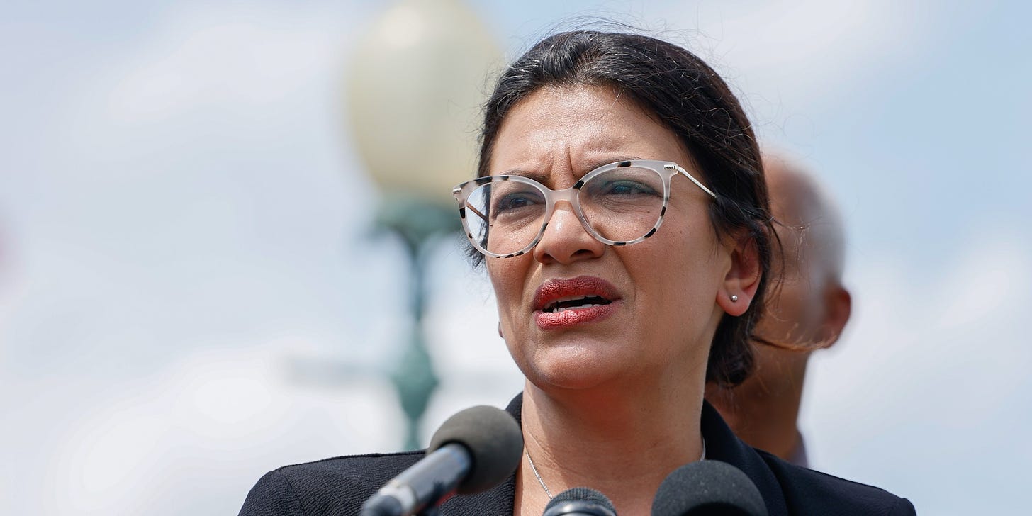 WASHINGTON, DC - JULY 18: Rep. Rashida Tlaib (R-MI) speaks at a press conference calling for the expansion of the Supreme Court on July 18, 2022 in Washington, DC. (Photo by Jemal Countess/Getty Images for Take Back the Court Action Fund)