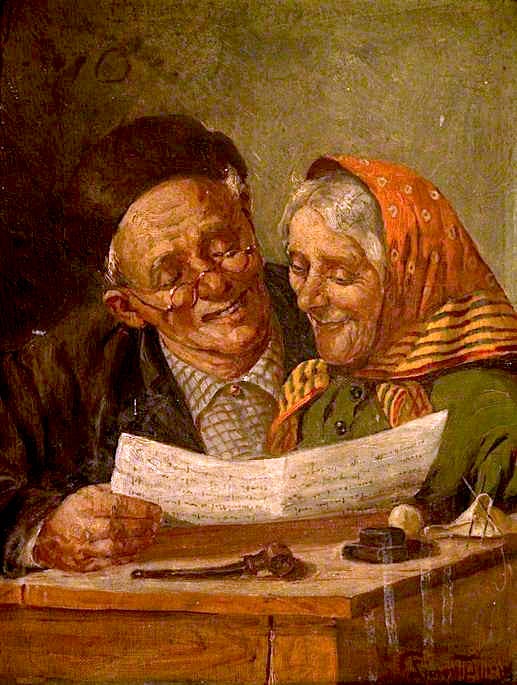 Elderly Couple Reading Painting | Eugenio Zampighi Oil Paintings