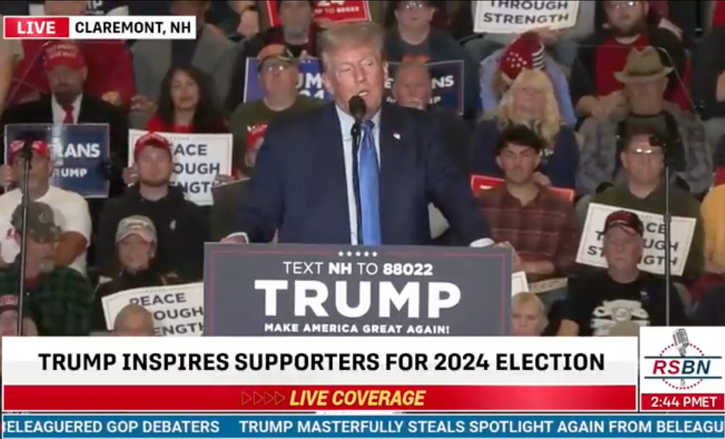 Trump gives speech in front of crowd of deeply homely people.