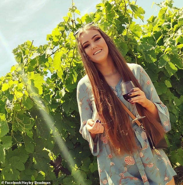 Hayley Beadman (pictured), 24, from Aldinga in South Australia has died after going into a myocarditis-induced cardiac arrest on Thursday
