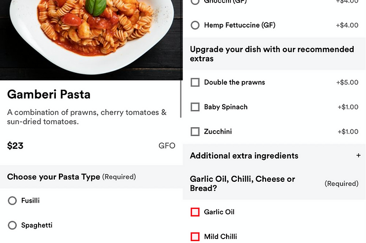 My Mr Yum digital menu while dining at Vapiano in Melbourne