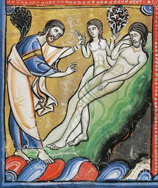 Wall Art - Painting - The Creation Of Eve From Adams Rib, Detail From The Bible Of Souvigny by French School