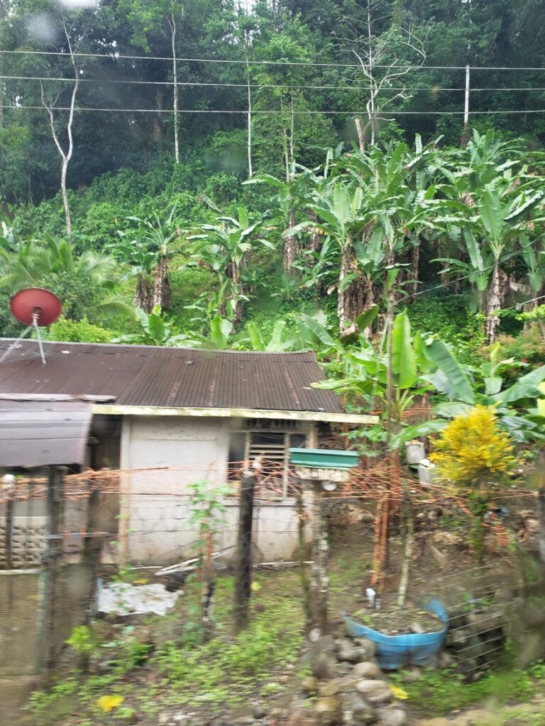 village in Costa Rica jungle as seen on a jungle tour by monster bus