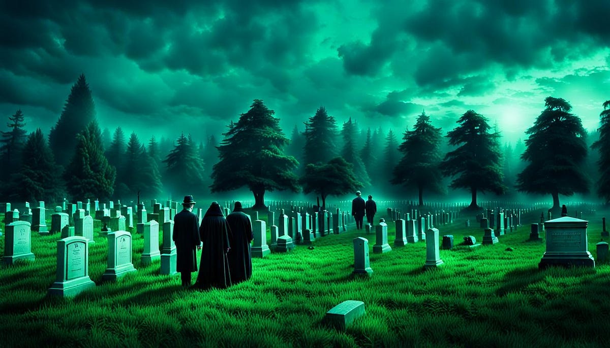 graveyard with mourners