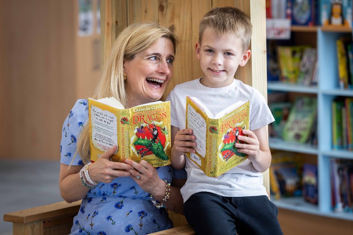 Author Cressida Cowell at Chapel Street Primary School, Levenshulme, Manchester Author Cressida Cowell at Chapel Street Primary School, Levenshulme, Manchester