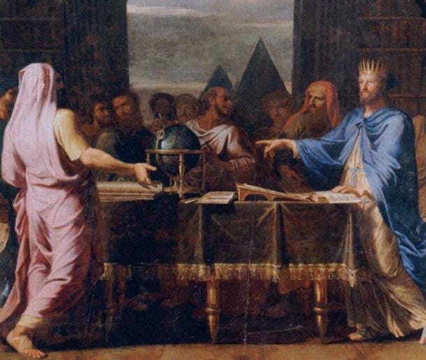 Ptolemy II Philadelphus talking with Jewish savants who translated the Bible for the great library of Alexandria. By Jean Baptiste de Champaigne