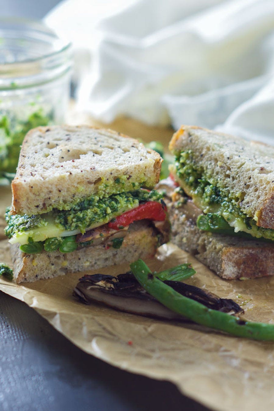 Farmers Market Roasted Vegetable Sandwich with Skinny Pesto Farmers Market Roasted Vegetable Sandwich with Skinny Pesto