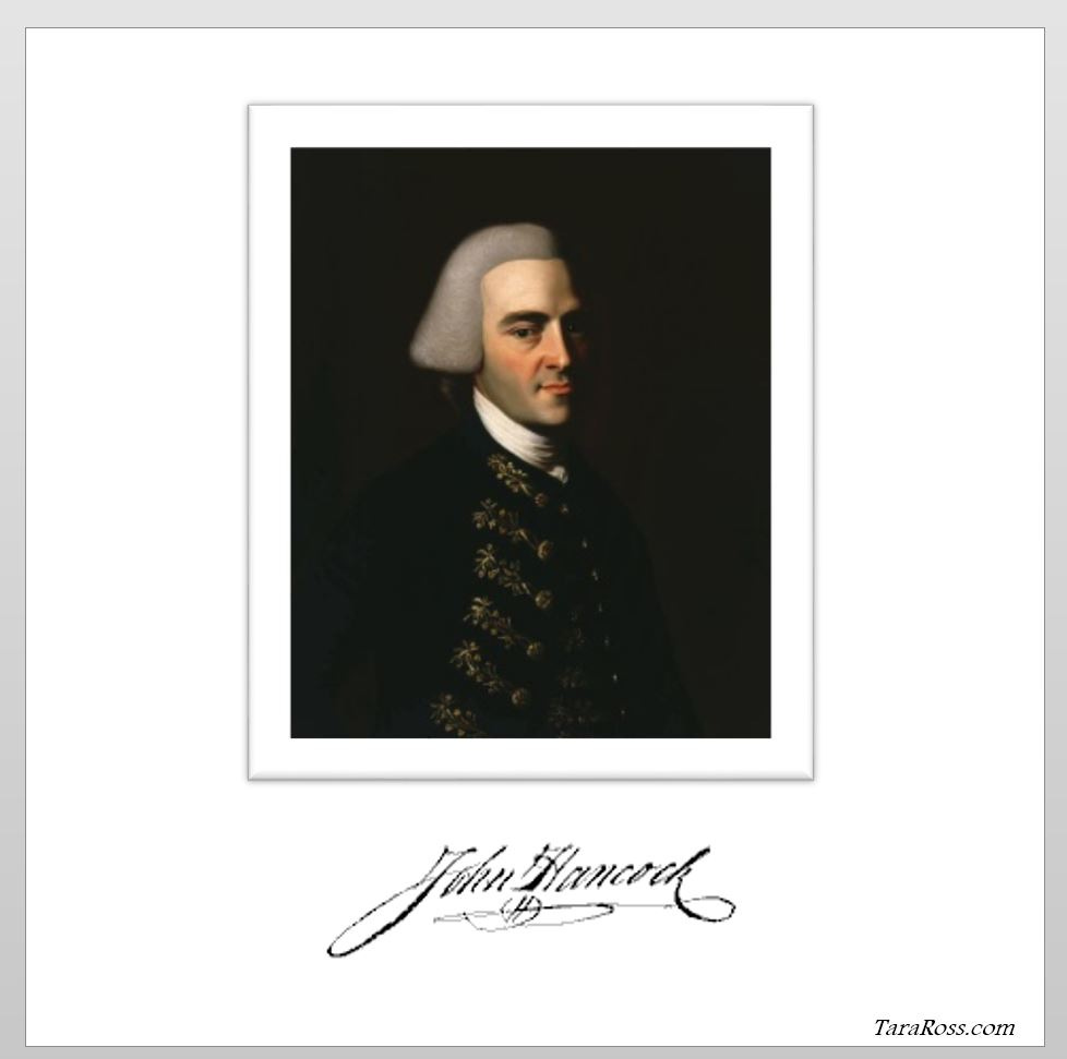 Painting of John Hancock with his signature.