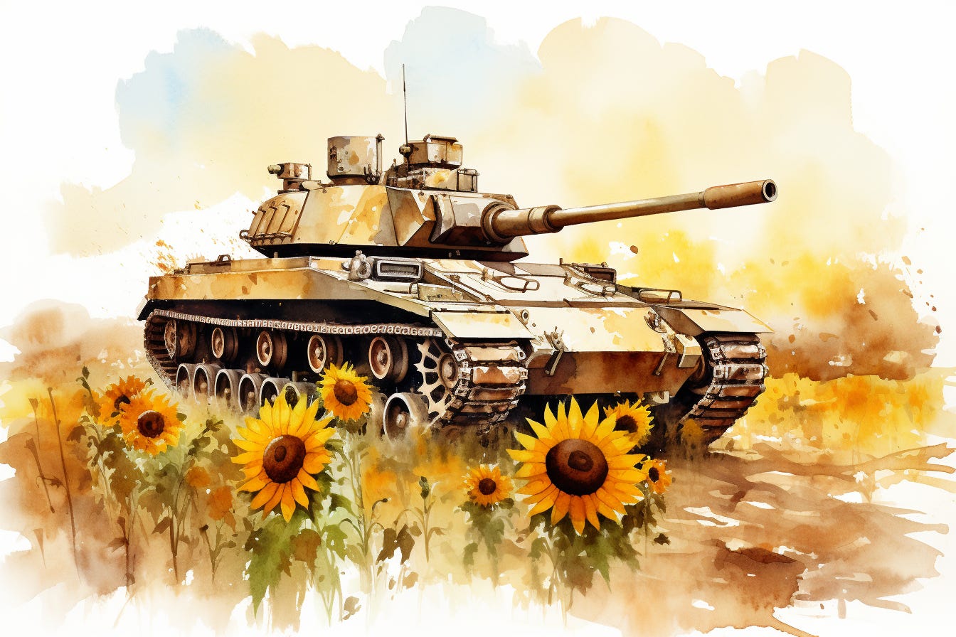 Tank over Sunflowers, Germany Green Military