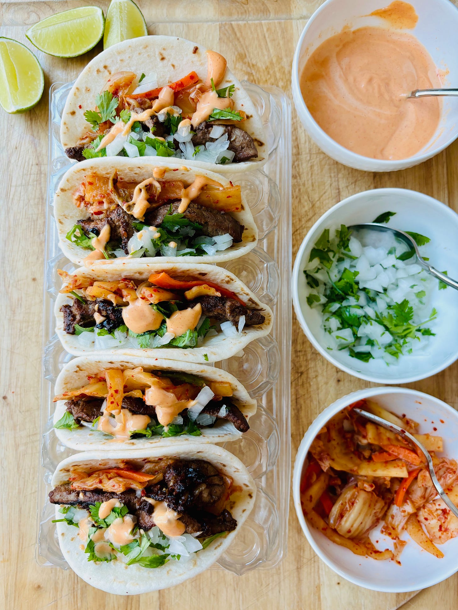 Korean Bulgogi Street Tacos on a counter top.