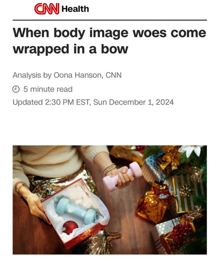 Screenshot of CNN headline "When body image woes come wrapped in a bow"