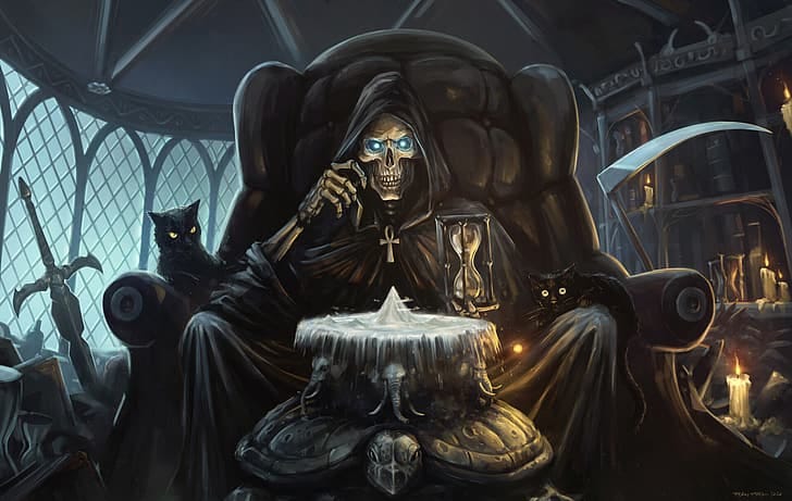 Grim Reaper, black cats, scythe, sword, death,