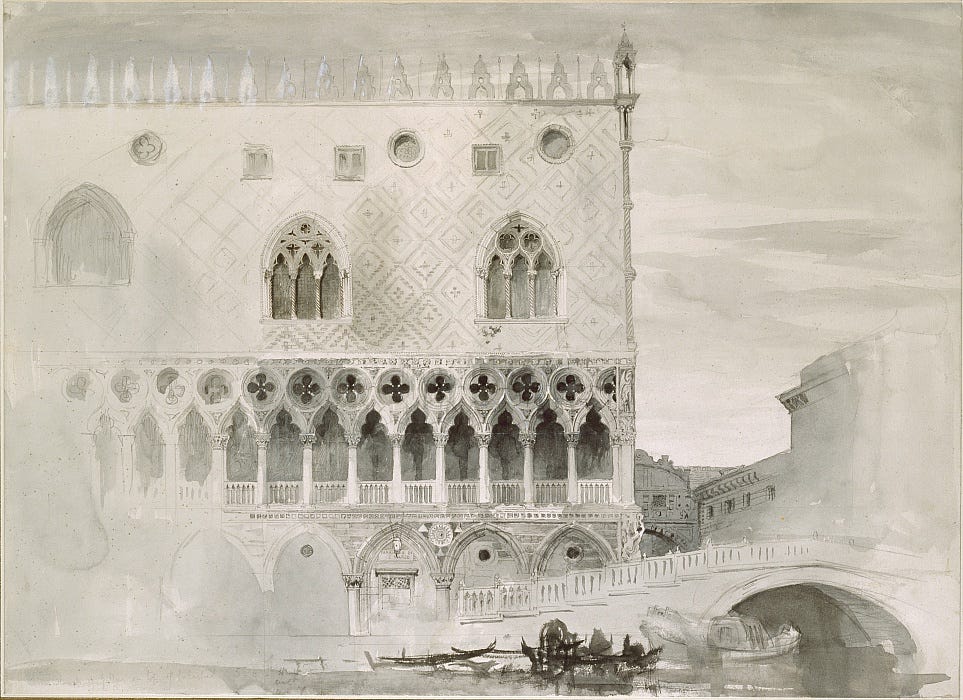 The Exterior of the Ducal Palace, Venice, 1852 by John Ruskin