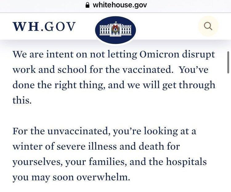 Congresswoman Debbie Lesko on X: "If you do not get the vaccine, the Biden  Administration tells you to look forward to “a winter of severe illness and  death.” A public health response