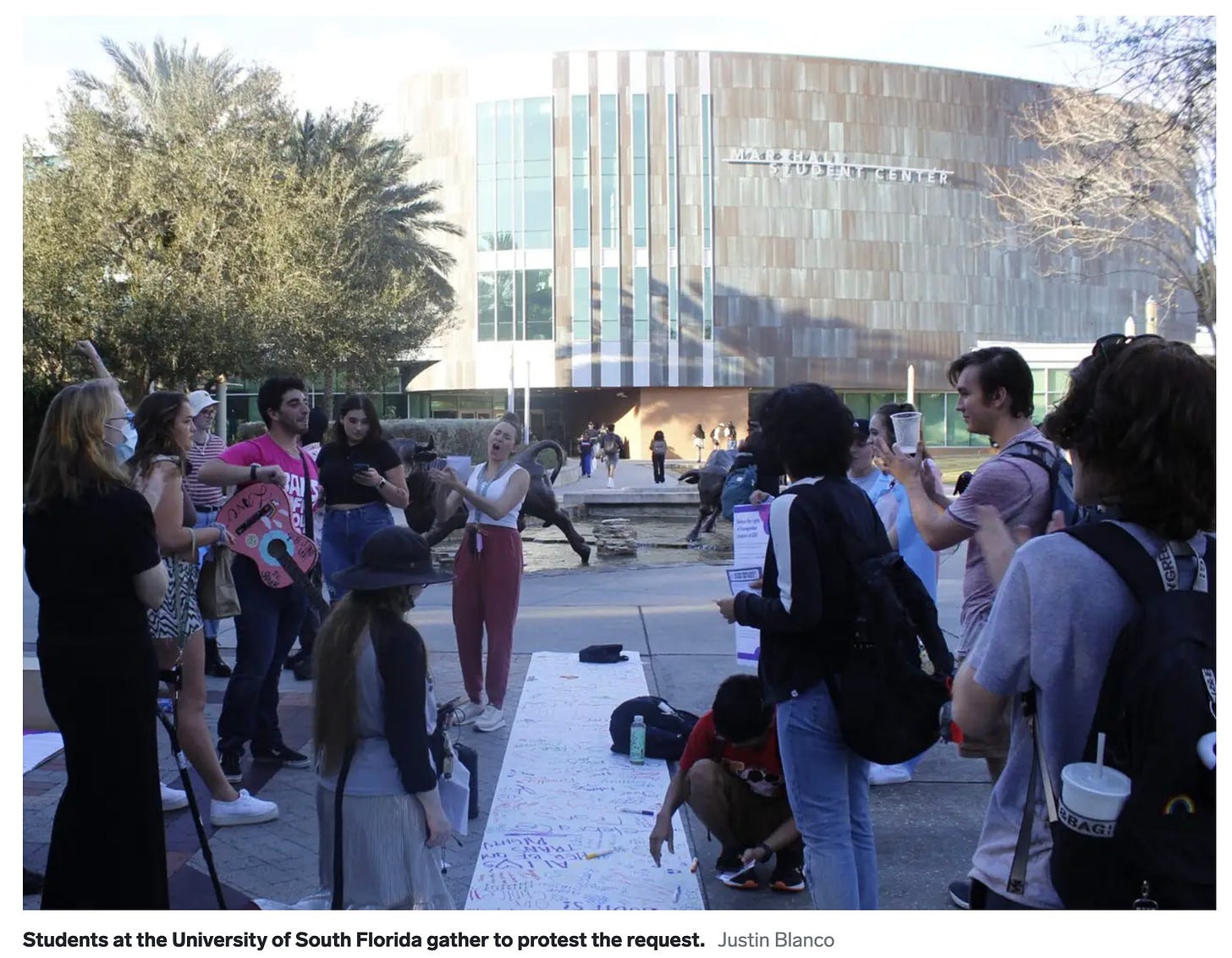 Students at the University of South Florida gather to protest the request. Justin Blanco