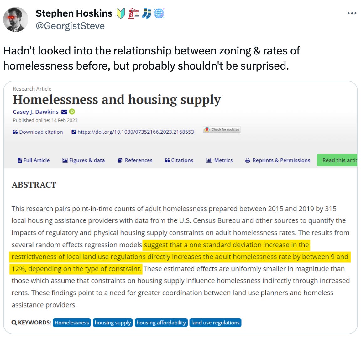  Stephen Hoskins 🔰🏗️🧦🪩 @GeorgistSteve Hadn't looked into the relationship between zoning & rates of homelessness before, but probably shouldn't be surprised.