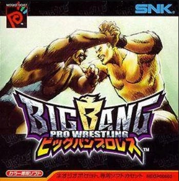 The box art for Big Bang Pro Wrestling, with two wrestlers grappling each other above the game's logo, which is a combination of English and Japanese.