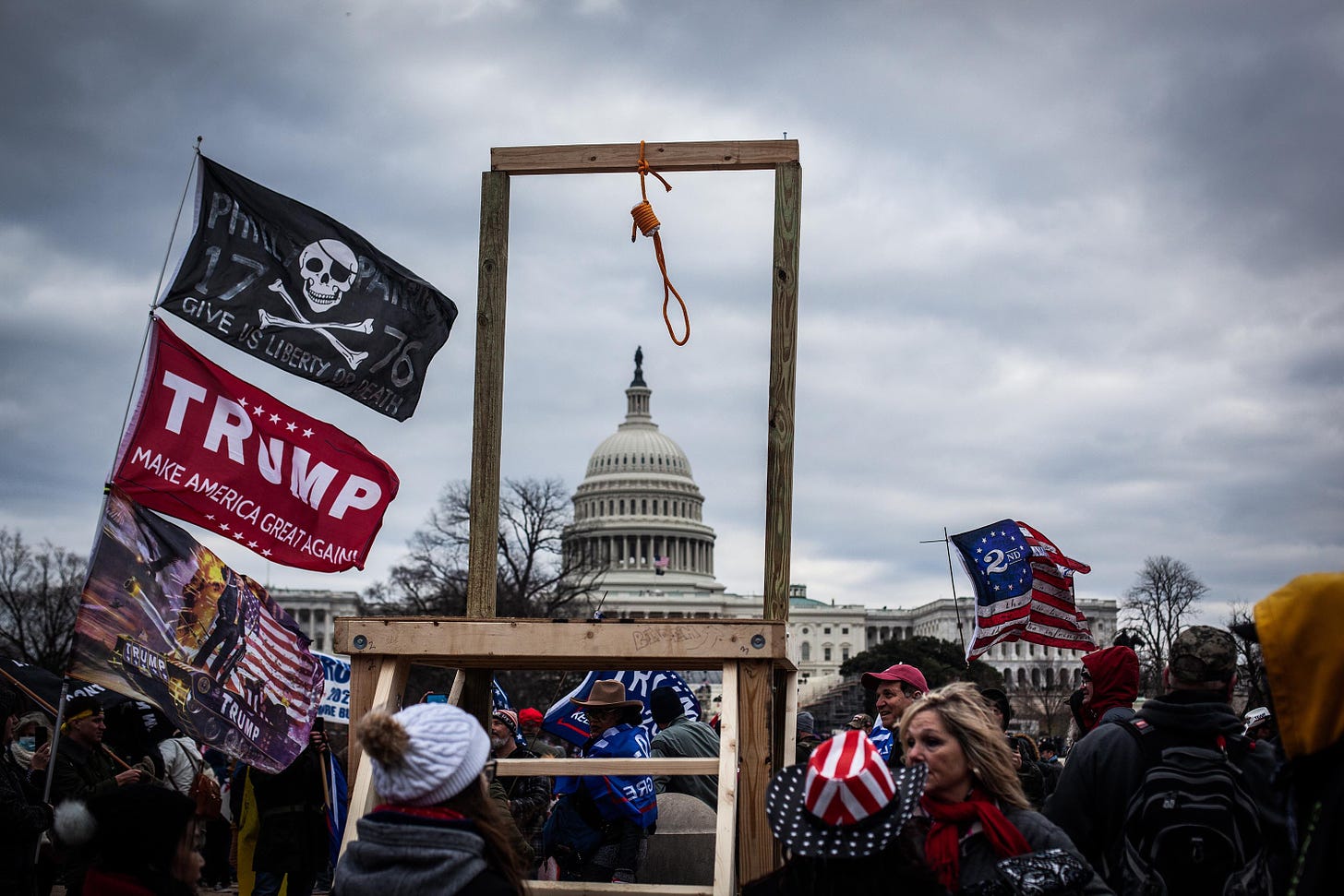 A noose is seen near Trump supporters gathered outside the Capitol.