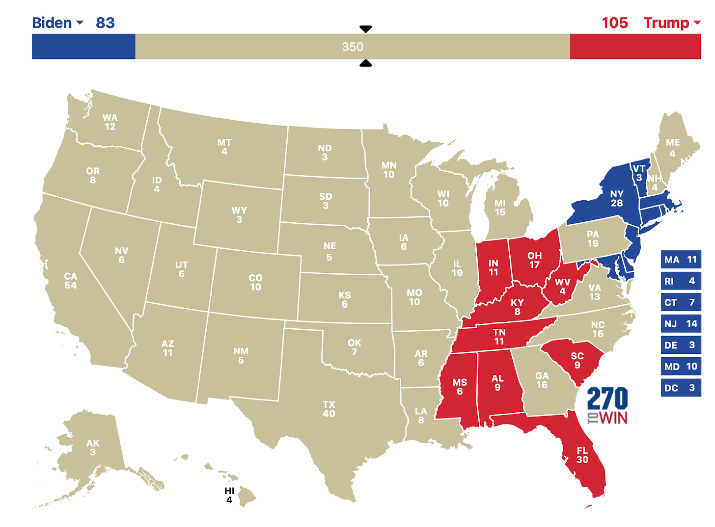 A map of the united states with red and blue states

Description automatically generated