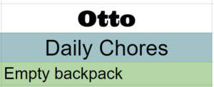 Chart with one chore to Empty Backpack