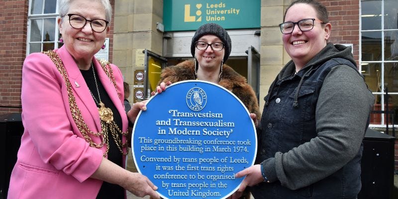blue plaque commemorates UK's first trans conference in Leeds