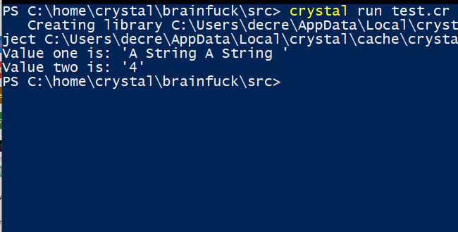 screenshot of powershell showing output of Crystal double function