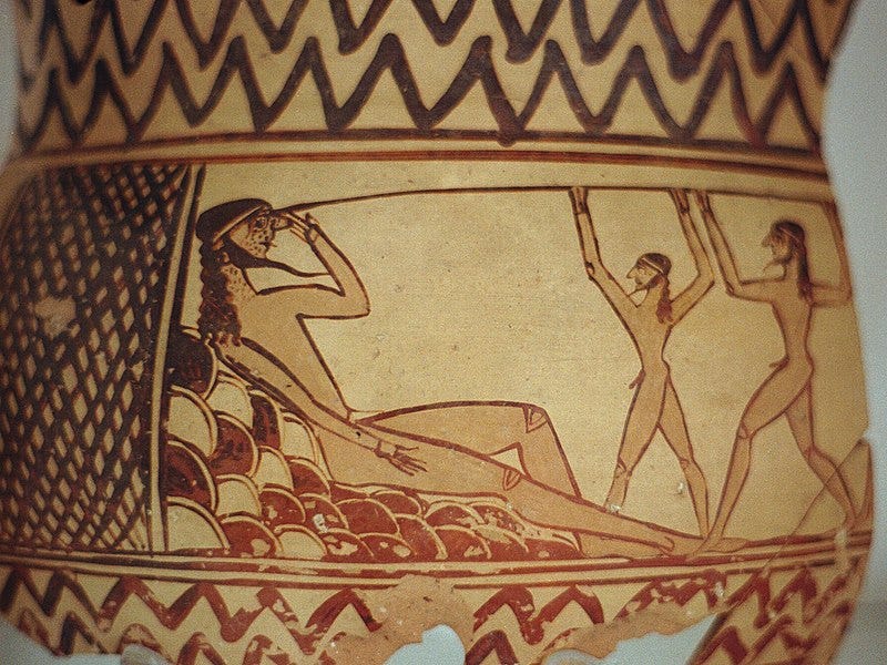 File:Greek vase painting, archaic or geometric, Polyphemus, Odysseus, AM Argos, Argm09.jpg