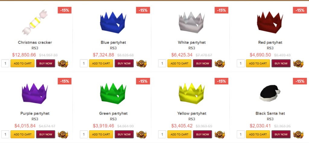 Party hat prices in Runescape