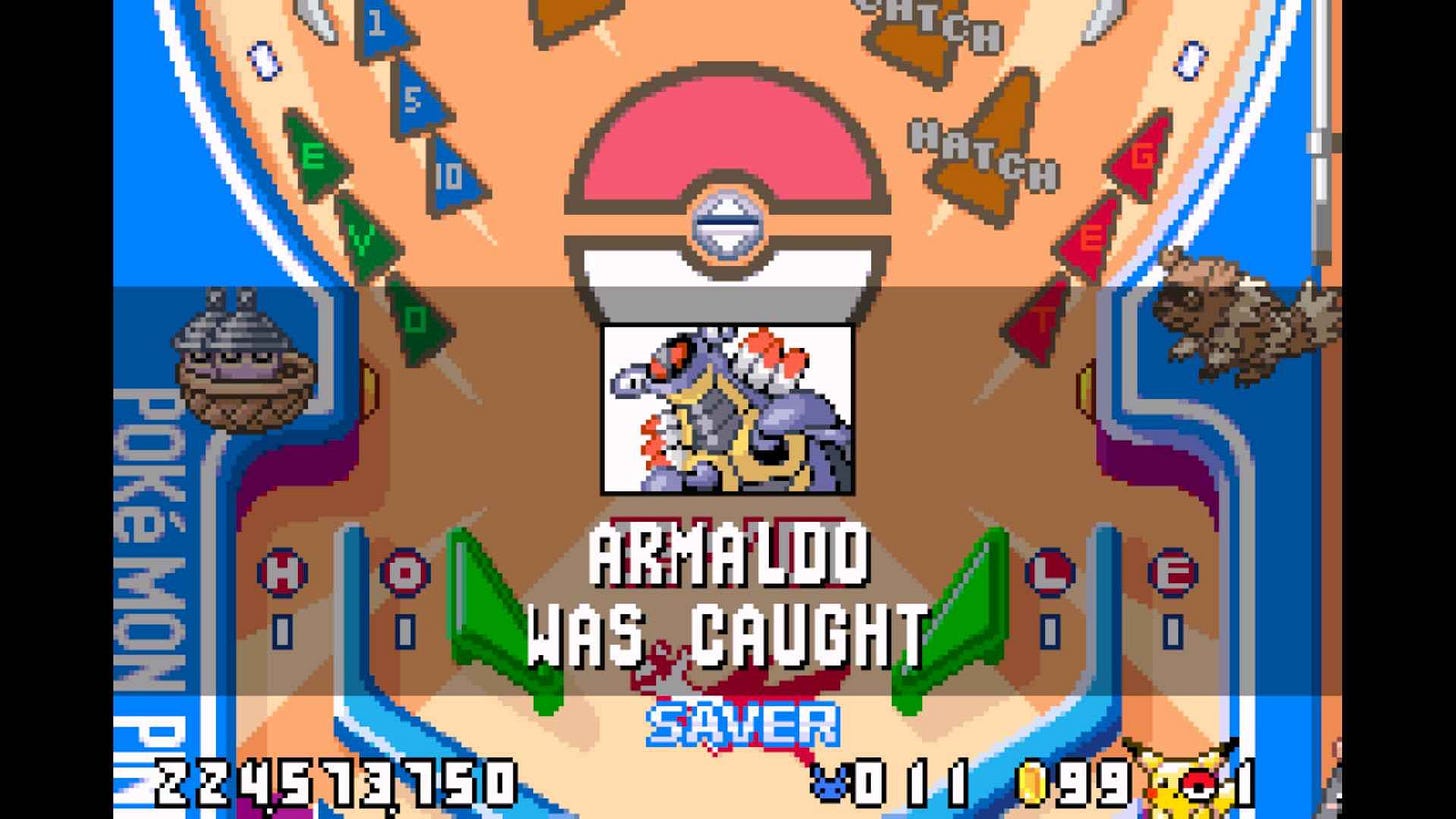 Catching Armaldo signified the completion of Pokémon Pinball: Ruby & Sapphire for me, over twenty-one years after I first purchased it Catching Armaldo signified the completion of Pokémon Pinball: Ruby & Sapphire for me, over twenty-one years after I first purchased it