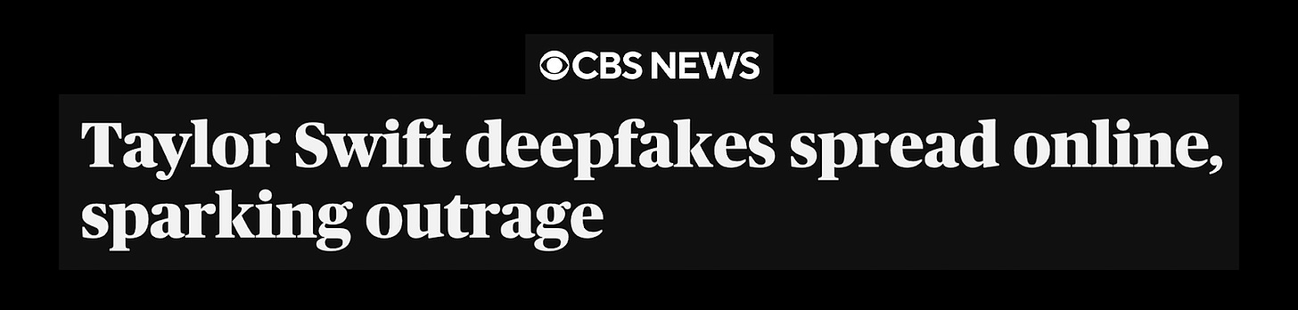 CBS News Headline: "Taylor Swift deepfakes spread online, sparking outrage"