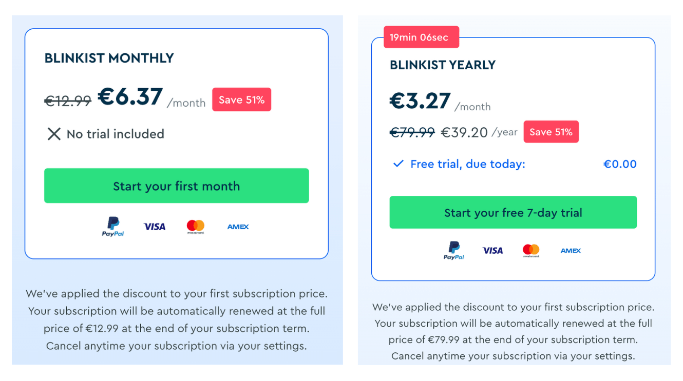 Blinkist pricing