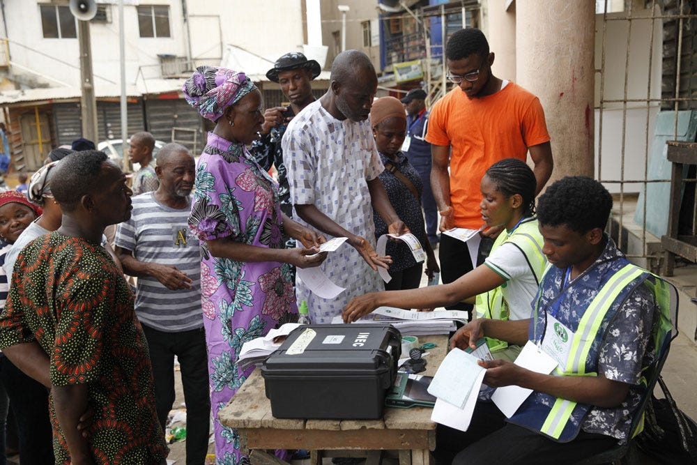 undefined - People register to vote at a polling unit in Ikeja district, Lagos, February 25, 2023. Photograph by Akintunde Akinleye.