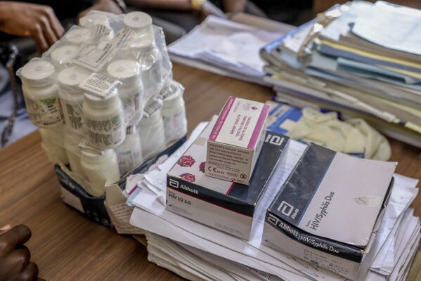 HIV medication is prepared in Freetown, Sierra Leone, Wednesday, March 12, 2025. (AP Photo/Caitlin Kelly) HIV medication is prepared in Freetown, Sierra Leone, Wednesday, March 12, 2025. (AP Photo/Caitlin Kelly)