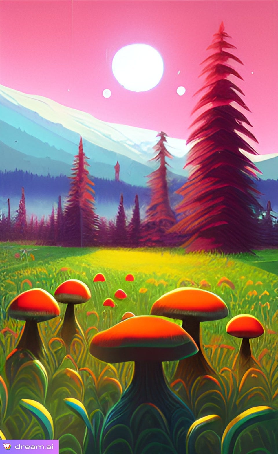 image of mushrooms and fresh herbs, in a dreamlike setting