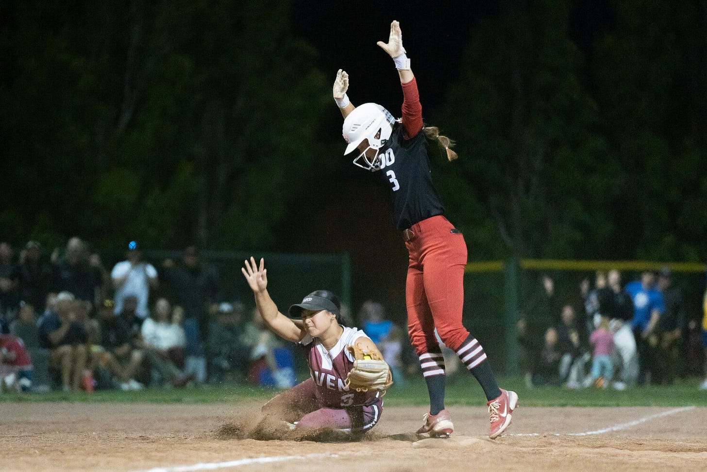 Toledo's Xtyn Norberg avaids a tag during the quarterfinals of the 2B State Softball Tournament at Gateway Sports Complex in Yakima on Friday, May 23. Toledo's Xtyn Norberg avaids a tag during the quarterfinals of the 2B State Softball Tournament at Gateway Sports Complex in Yakima on Friday, May 23.