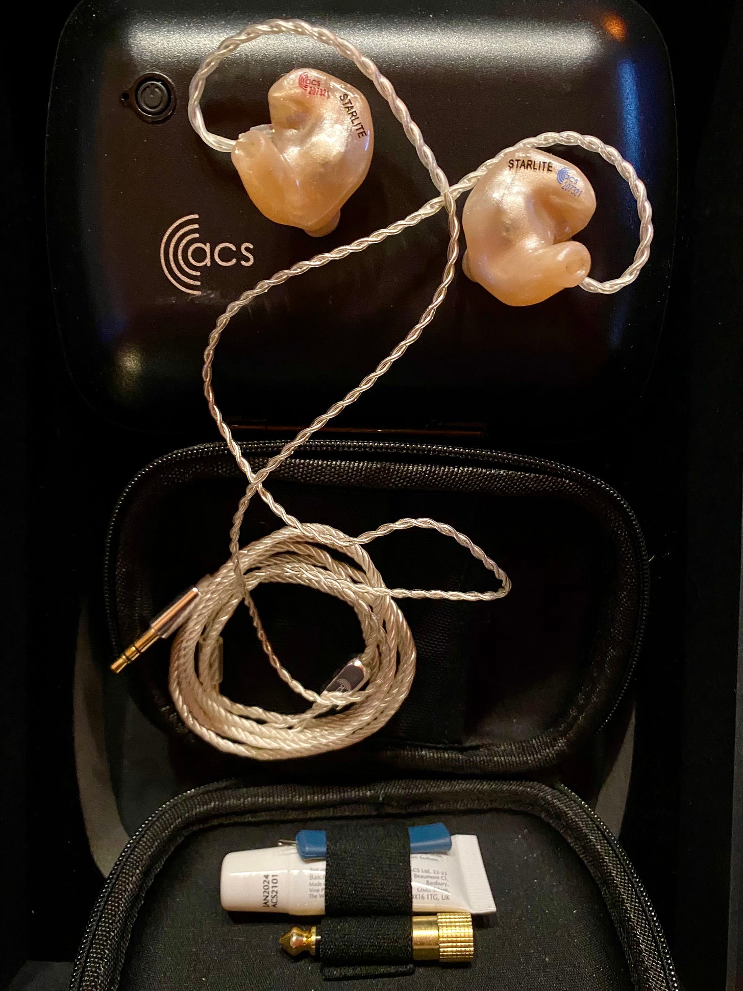 ACS Custom in-ear monitor earphones and case