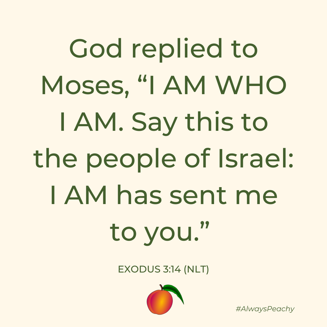 God replied to Moses, “I am who i am. Say this to the people of Israel: I am has sent me to you.” (Exodus 3:14)