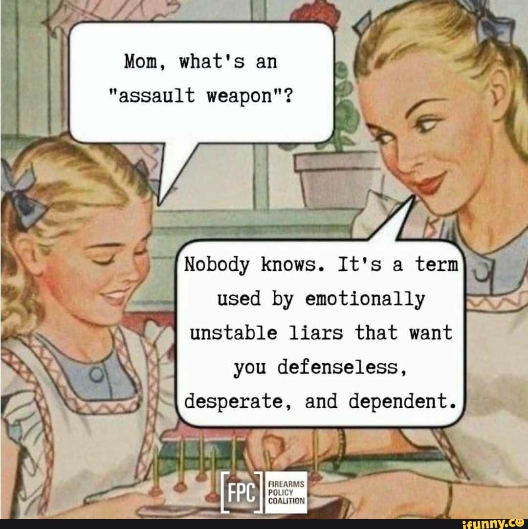 Mom, what's an "assault weapon"? Nobody knows. It's a term used by emotionally unstable liars ...