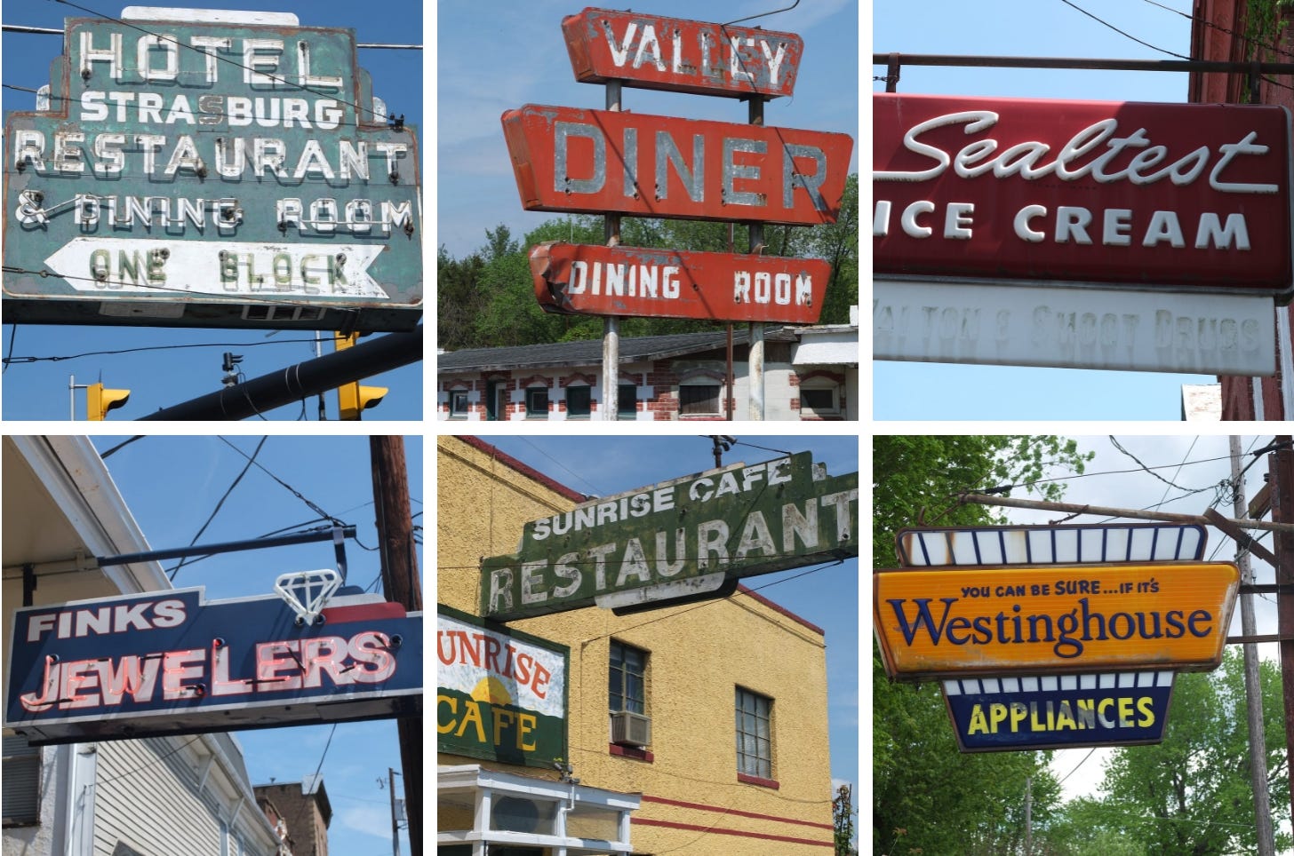 1950s sign for diners, hotels, restaurants, and businesses.