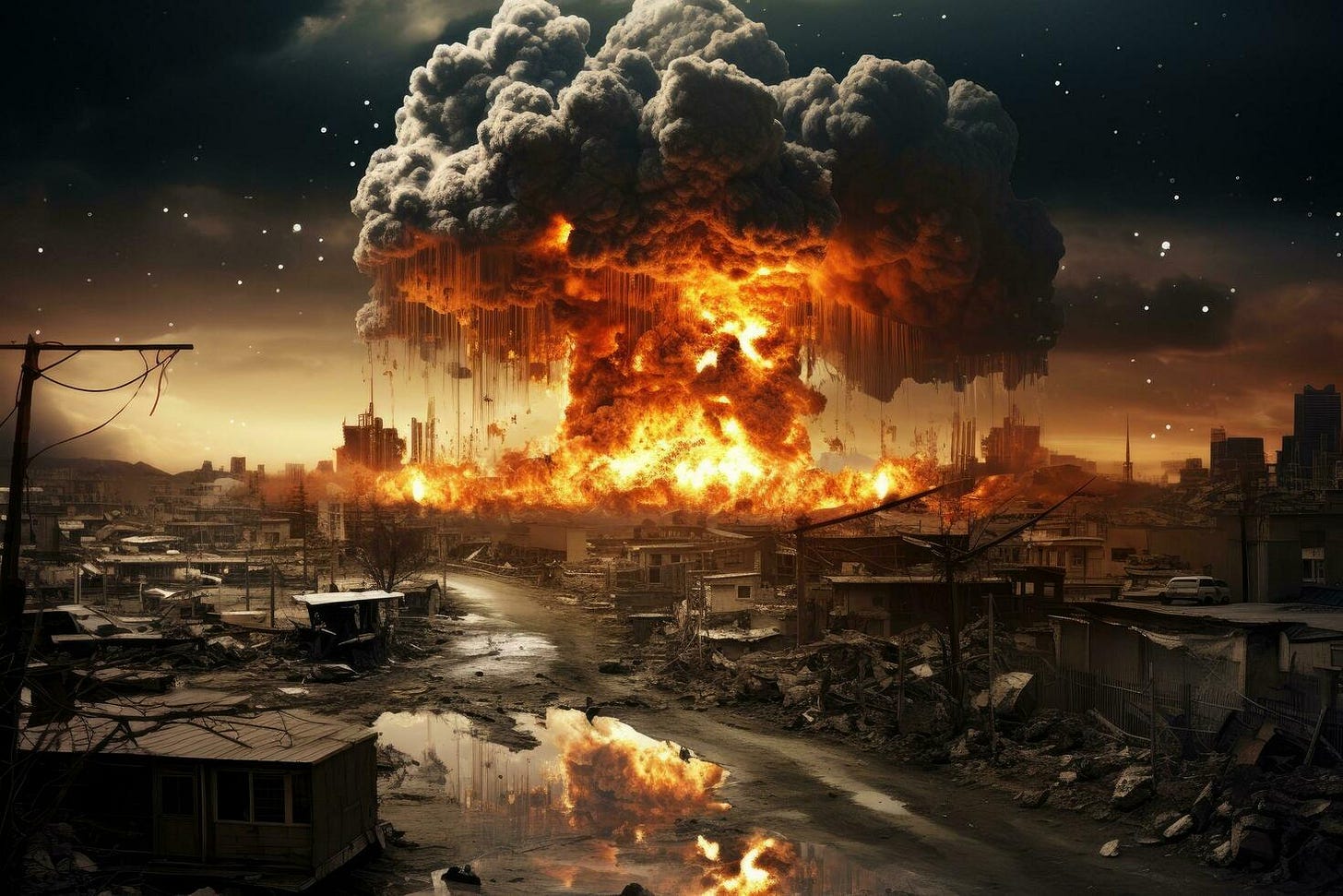 AI generated Image of explosion in city against dark background. Disaster  and danger concept, accident and nuclear explosion of bomb in power plants  for buildings, AI Generated 35342412 Stock Photo at Vecteezy