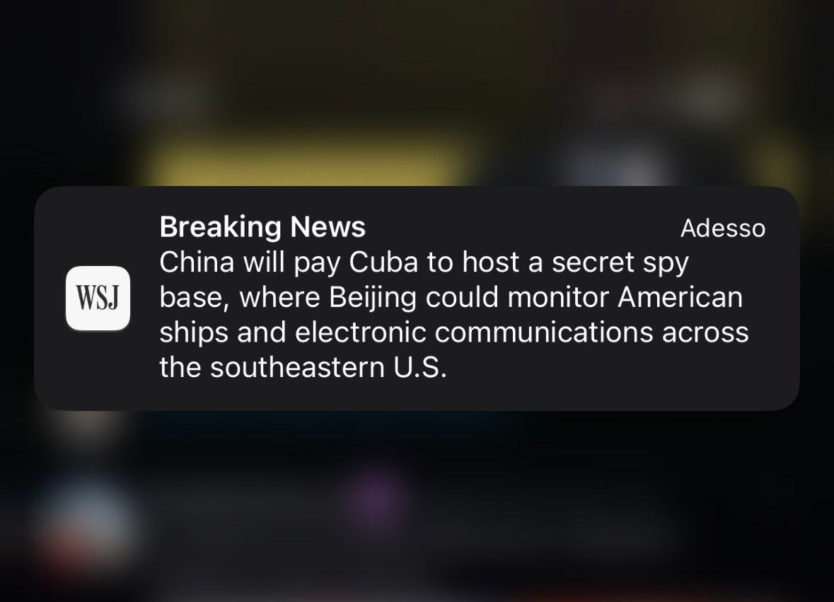 Daniele Angrisani on Twitter: "Secondo il Wall Street Journal, la Cina  intende pagare Cuba per ospitare una base spia segreta cinese da cui  Pechino potrà monitorare il movimento delle navi americane e
