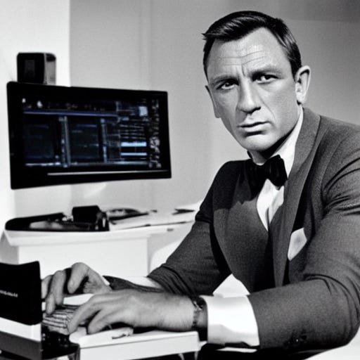 An AI generated picture of James Bond using a computer