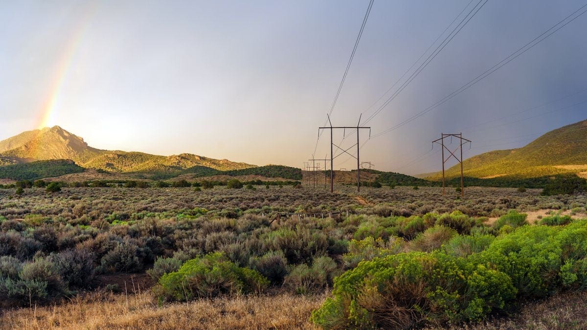 Electric high voltage transmission lines in Utah.
